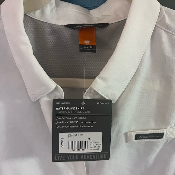 Bundle 2 long sleeve sunshirts (NWT Eddie Bauer-white)(NWOT Columbia-blue)Medium - Picture 6 of 10